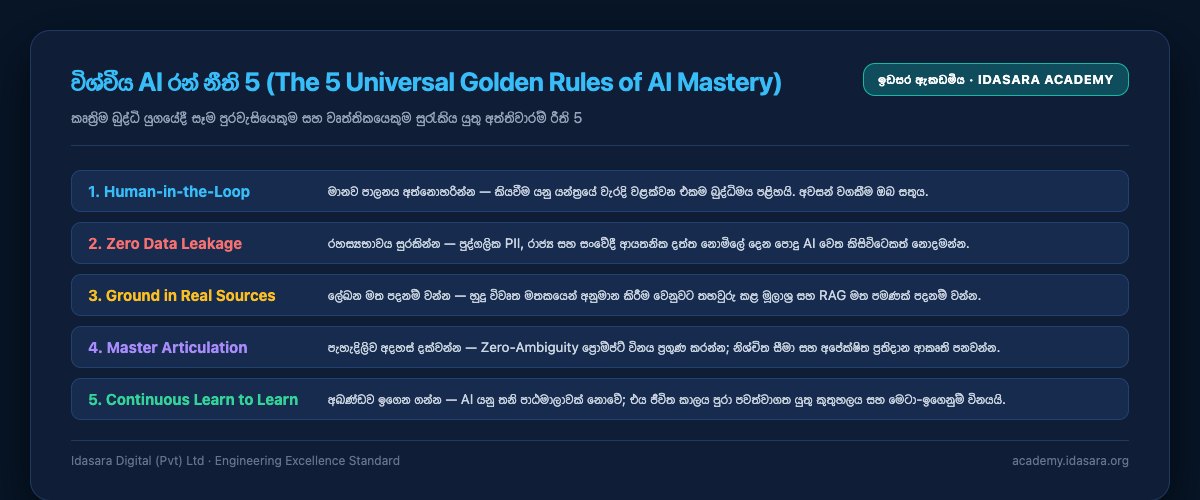 විශ්වීය AI රන් නීති 5 (The 5 Universal Golden Rules of AI Mastery)
