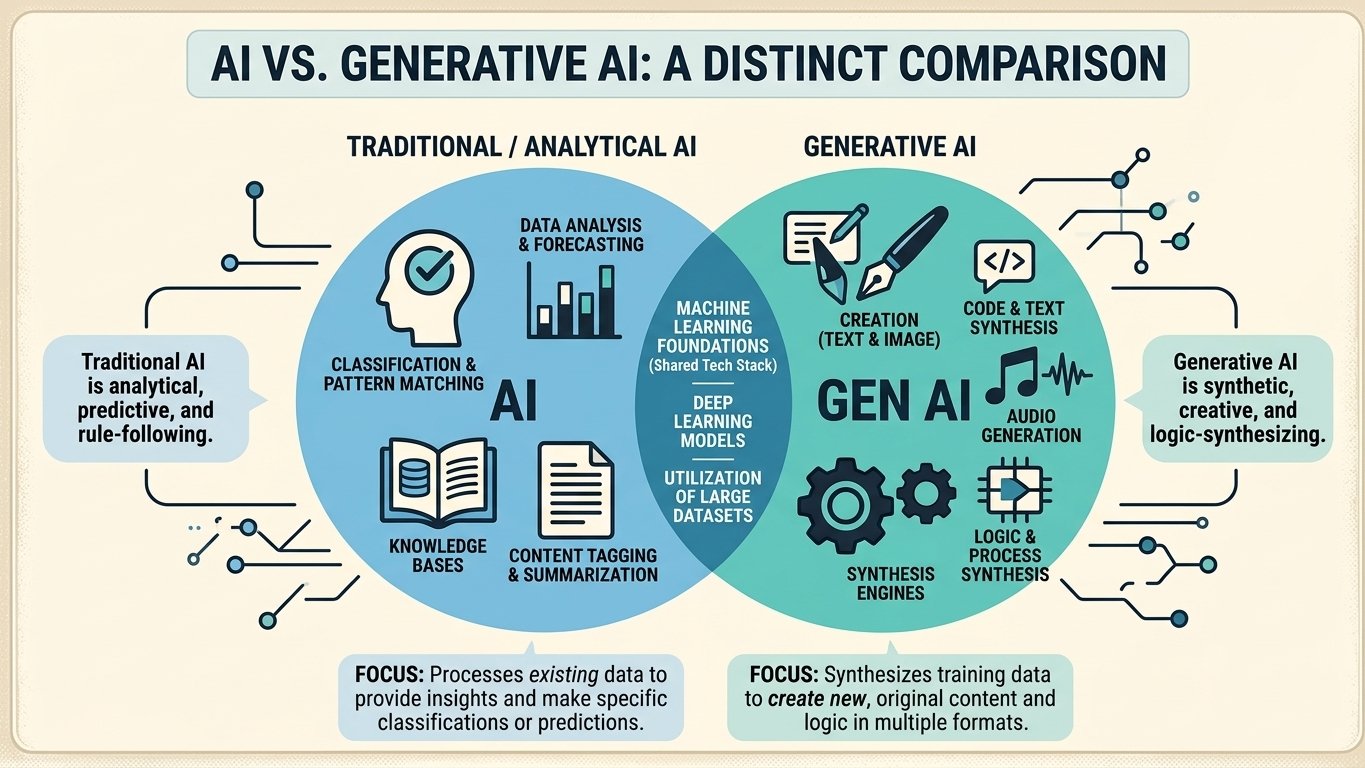 Traditional AI versus Generative AI