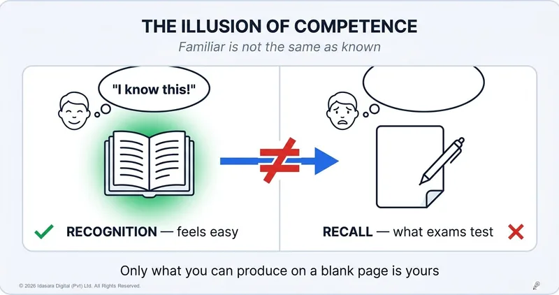 Clear While Reading, Blank While Writing: The Illusion of Competence