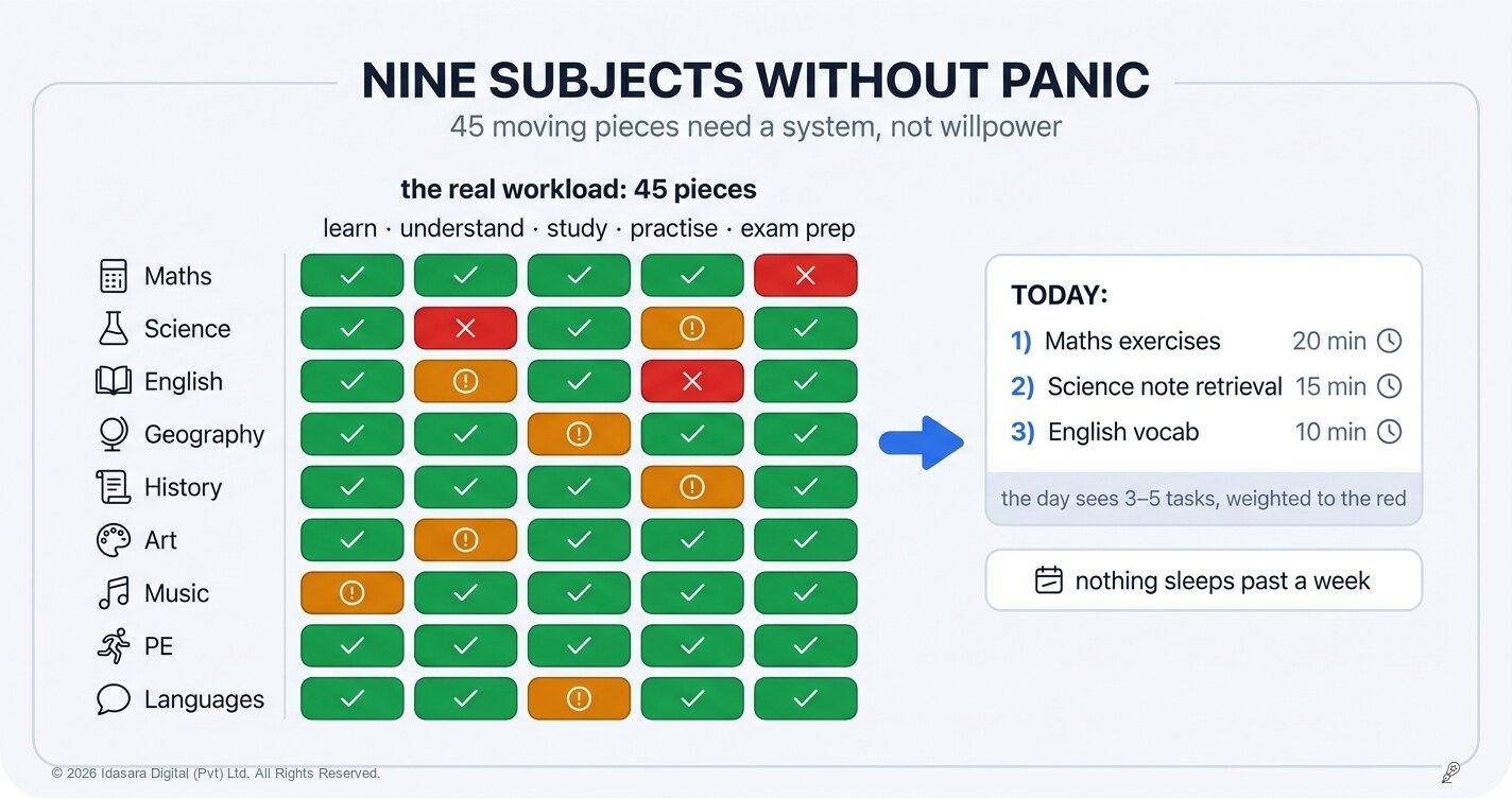Nine Subjects Without Panic: How an O/L Student Keeps Everything Moving