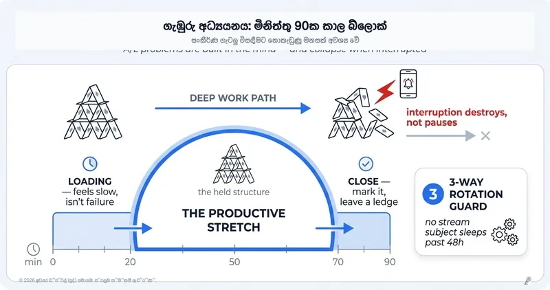 උසස් පෙළට Deep Work: අමාරුම ප්‍රශ්නවලට නොකඩවා විනාඩි 90ක් අවශ්‍ය ඇයි?