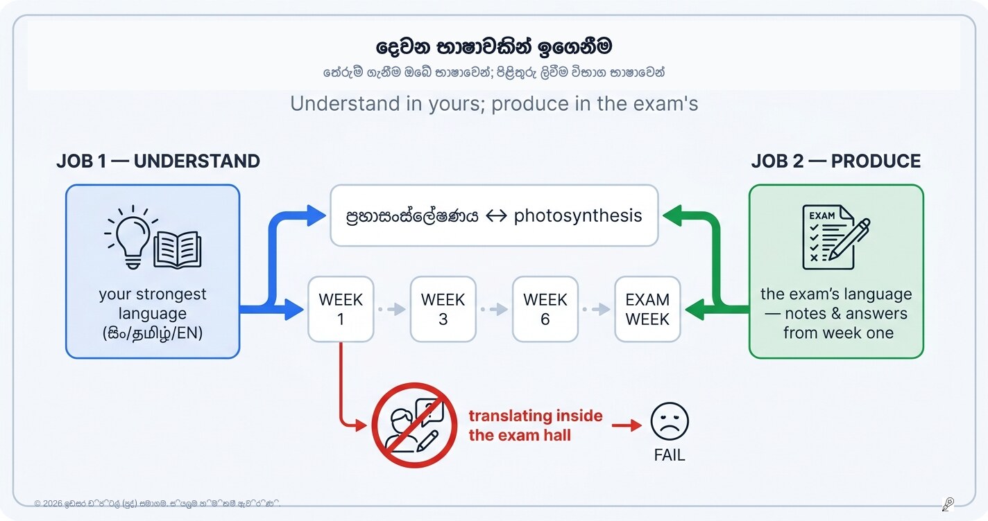 ඔබ සිතන භාෂාව නොවන වෙනත් භාෂාවකින් ඉගෙනීම: භාෂා දෙකේ ක්‍රමය