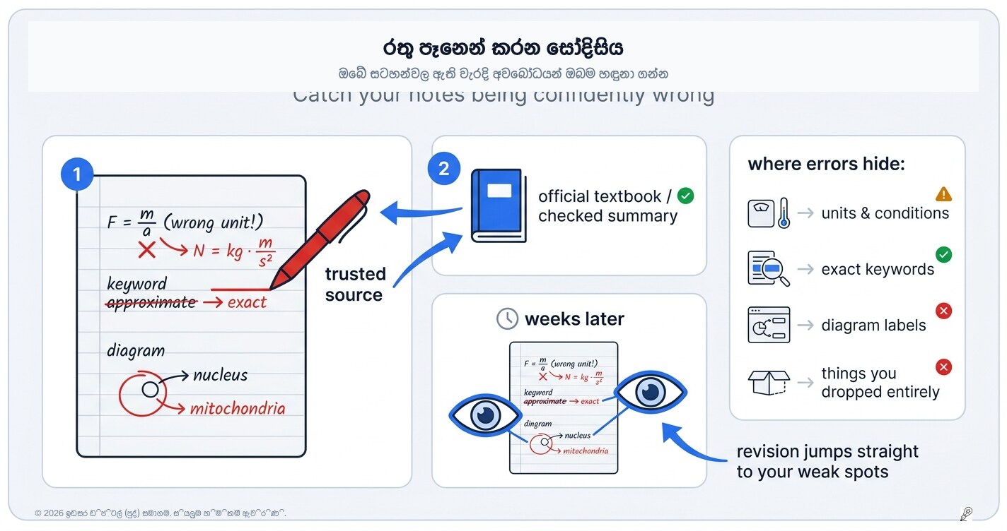 රතු පෑන් විගණනය: ඔබේ සටහන්වල ඇති 'විශ්වාසනීය වැරදි' අල්ලාගන්නා ආකාරය