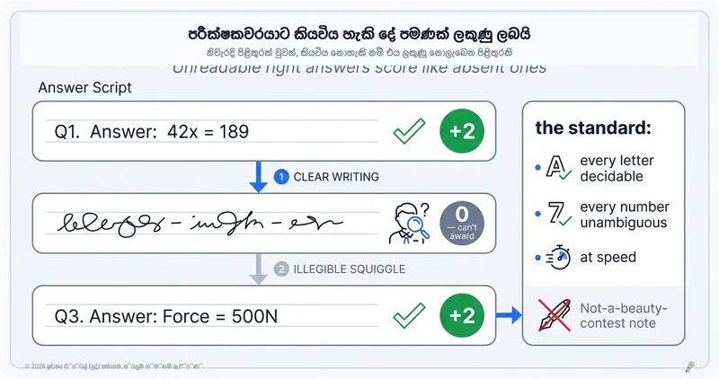 පැහැදිලි අත්අකුරු වැදගත් ඇයි? (පරීක්ෂකවරයා ලකුණු දෙන්නේ ඔහුට කියවිය හැකි දේට පමණි)