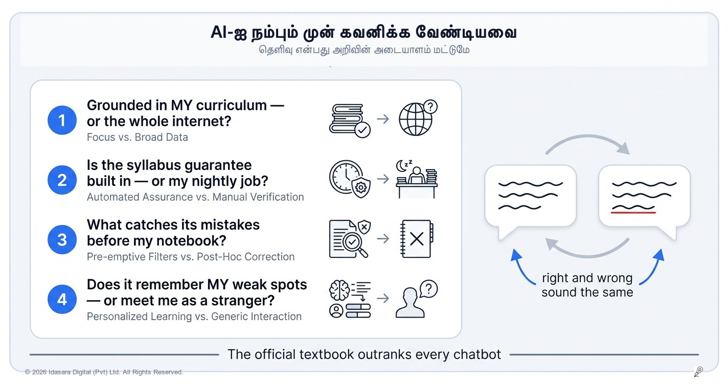 உங்கள் பரீட்சைக்கு எந்தவொரு AI கருவியையும் நம்புவதற்கு முன்: கவனிக்க வேண்டிய நான்கு கேள்விகள்