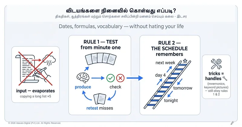 கஷ்டப்படாமல் திகதிகள், சூத்திரங்கள் மற்றும் சொற்களஞ்சியங்களை மனப்பாடம் செய்வது எப்படி?