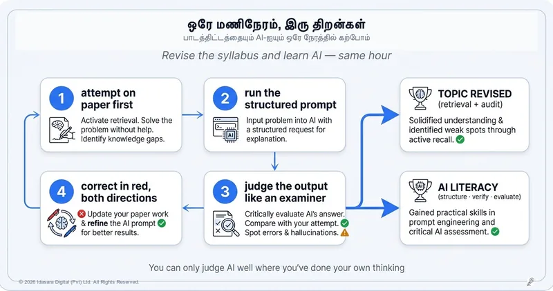 ஒரு மணிநேரம், இரண்டு திறன்கள்: பாடங்களை மீட்டுப்பார்ப்பதன் மூலம் எவ்வாறு AI தொழில்நுட்பத்தையும் கற்றுக்கொள்ளலாம்?