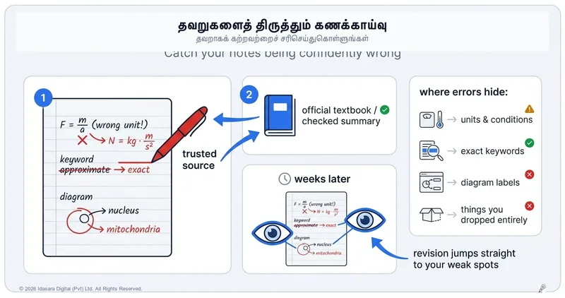 சிவப்பு நிறப் பேனையால் சரிபார்த்தல்: உங்கள் குறிப்புகளில் உள்ள தவறுகளைக் கண்டறிவது எப்படி?