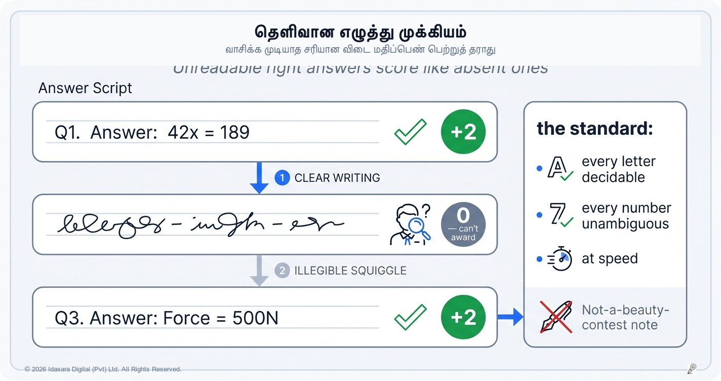 தெளிவான கையெழுத்து ஏன் முக்கியம்? (நீங்கள் எழுதியதை மாத்திரமே திருத்துபவரால் பார்க்க முடியும்)