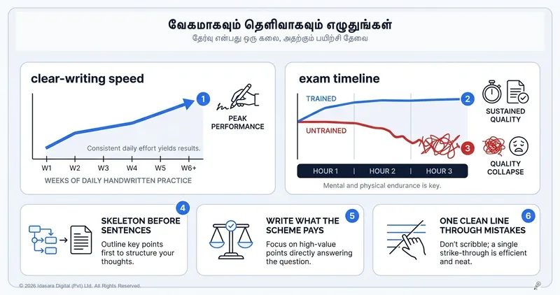 வேகமாகவும் தெளிவாகவும் எழுதுங்கள்: பரீட்சை எழுதும் கையைப் பழக்குதல்